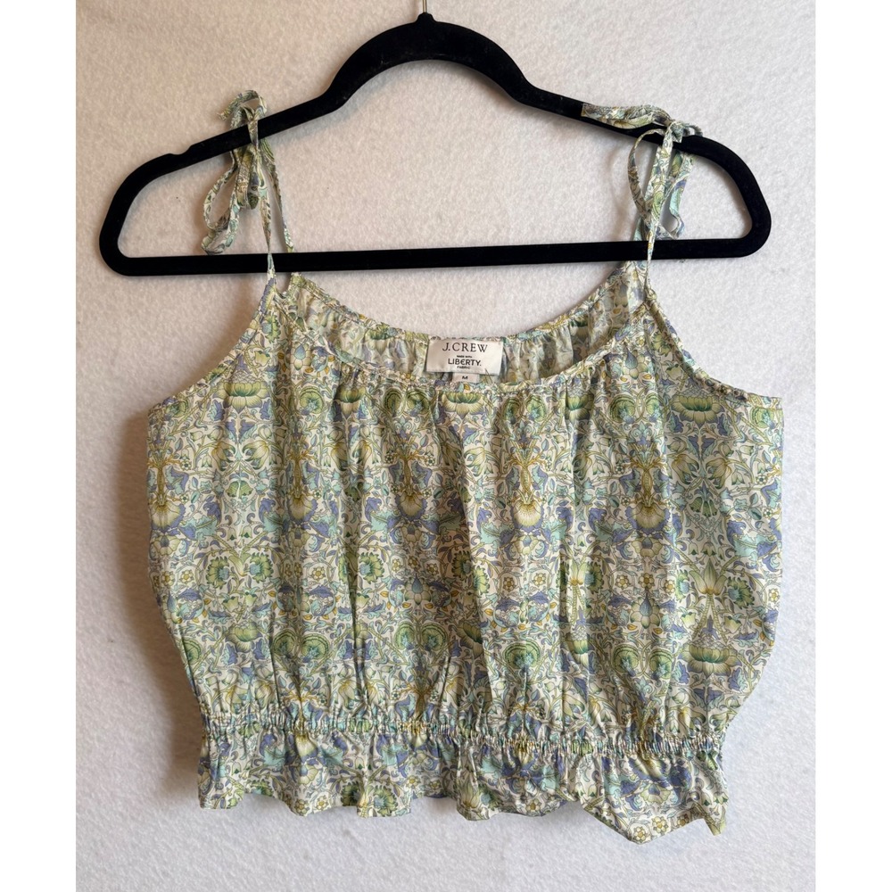 J.Crew Liberty Fabric Ruffle Waist Smocked Crop Top M Floral Tie Strap NWT